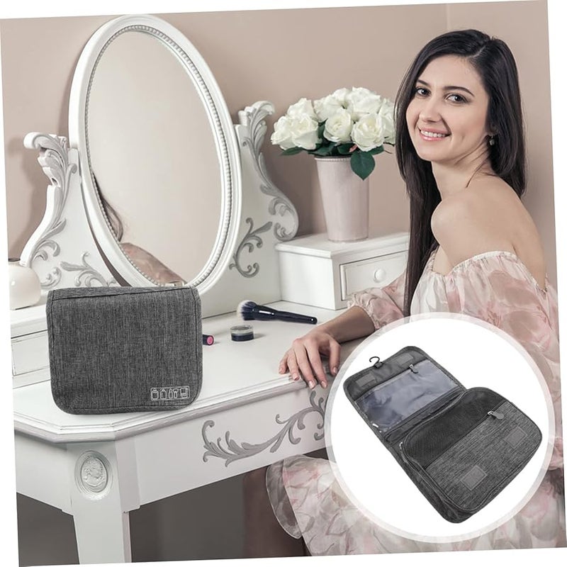 Large Capacity Travel Toiletry Bag For Women Portable Cosmetic Organizer Grey - Image 2